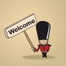 20607155-trendy-british-man-says-welcome-holding-a-wooden-sign-sketch