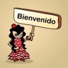 20607230-trendy-spanish-woman-says-welcome-holding-a-wooden-sign-sketch